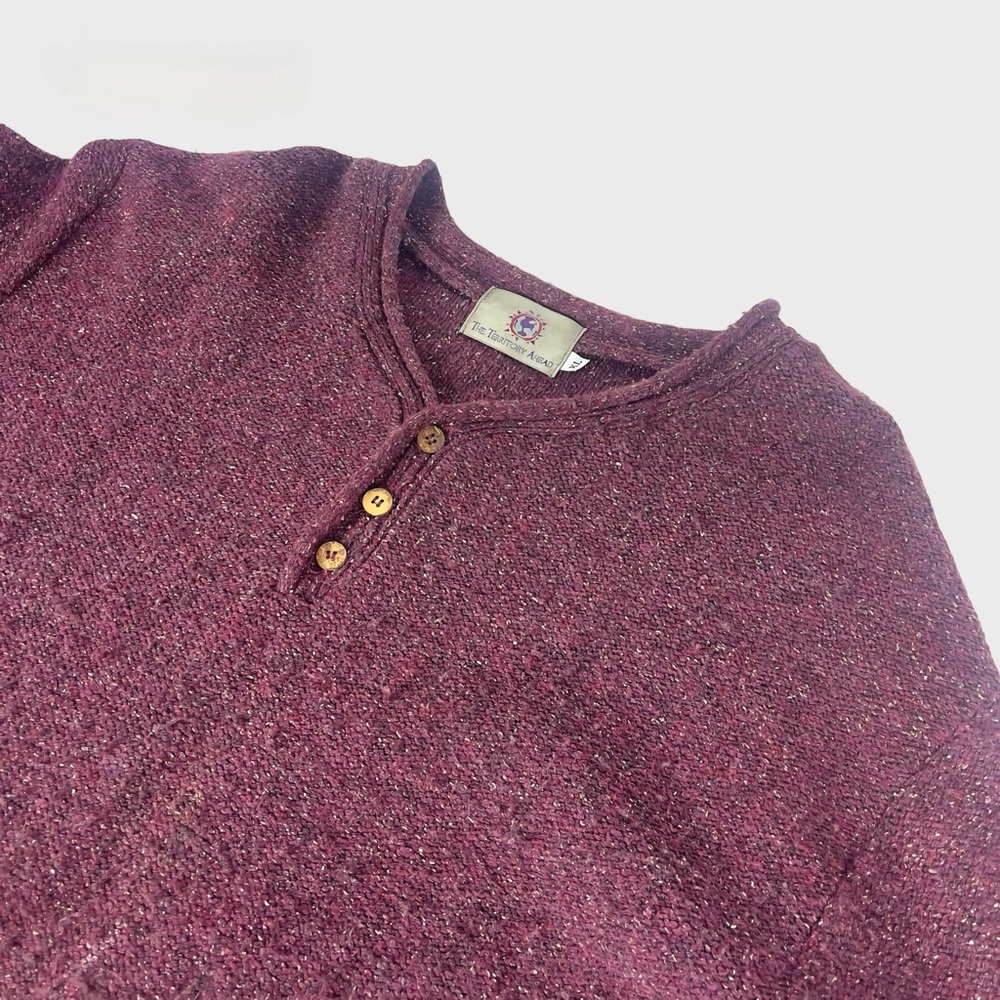 The Territory Ahead Burgundy Henley Style Sweater - Picture 4 of 6